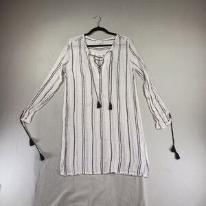 Anthropologie Greylin Top Size Medium 100% Cotton Striped Tunic Tassels Resort